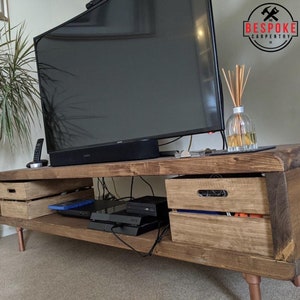 Copper Reclaimed Solid Wood TV Stand Unit Chunky Dark Oak Etsy