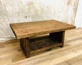 Reclaimed Solid Wood Coffee Side Table Chunky Dark Oak