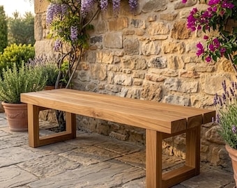 Chunky Solid Wood Dining Bench, Thick Wooden Bench UK, Handmade Bench Seat, Dining Table Bench, Rustic Bench