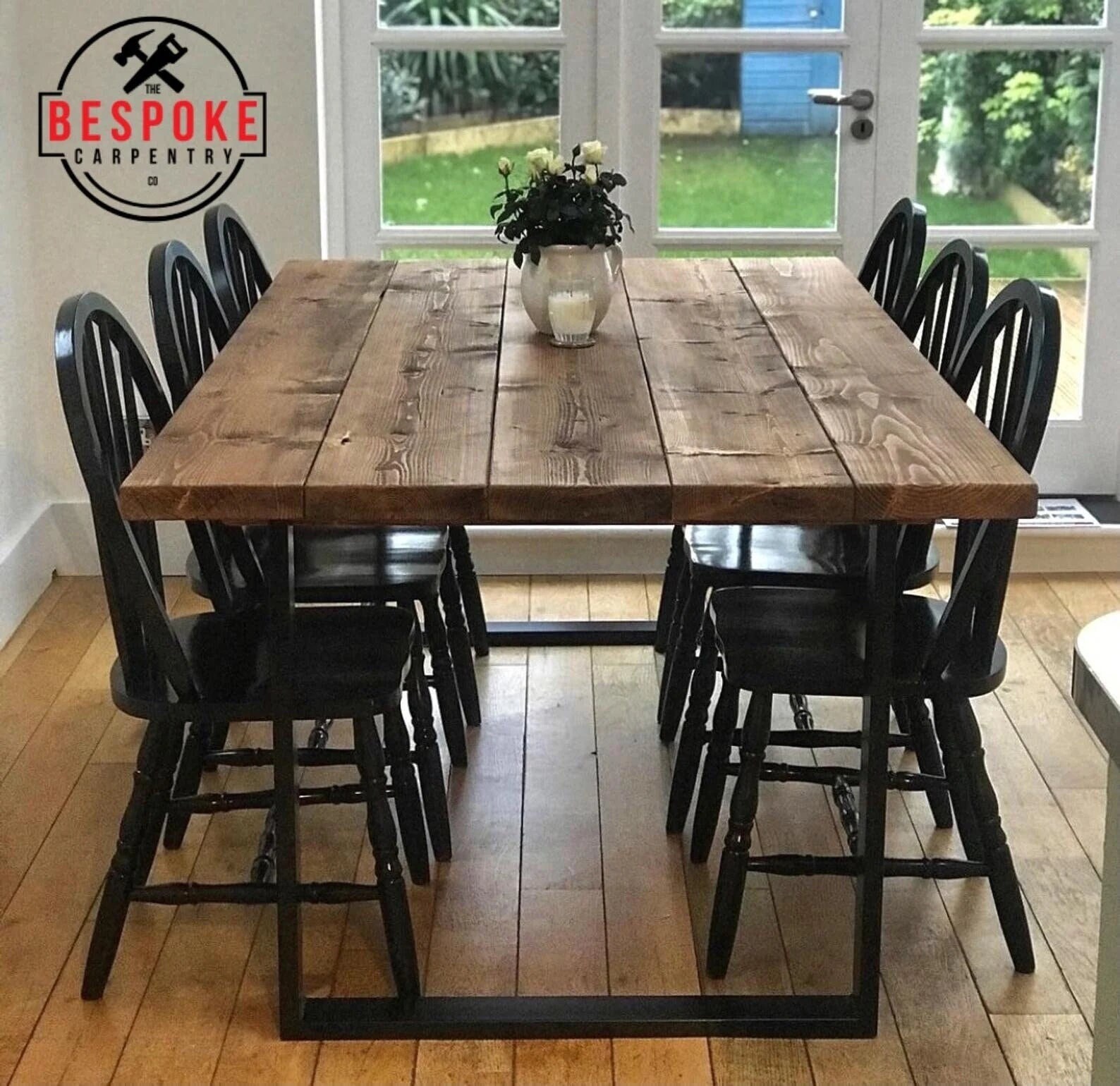 EXTRA WIDE Industrial Dining Table Reclaimed Black Steel Frame