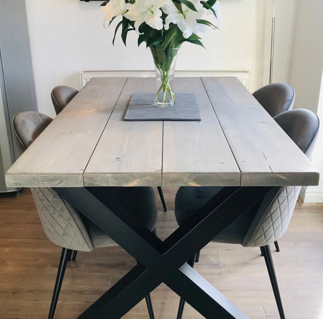 Reclaimed Dining Table Black Steel X Frame Legs Chunky Etsy