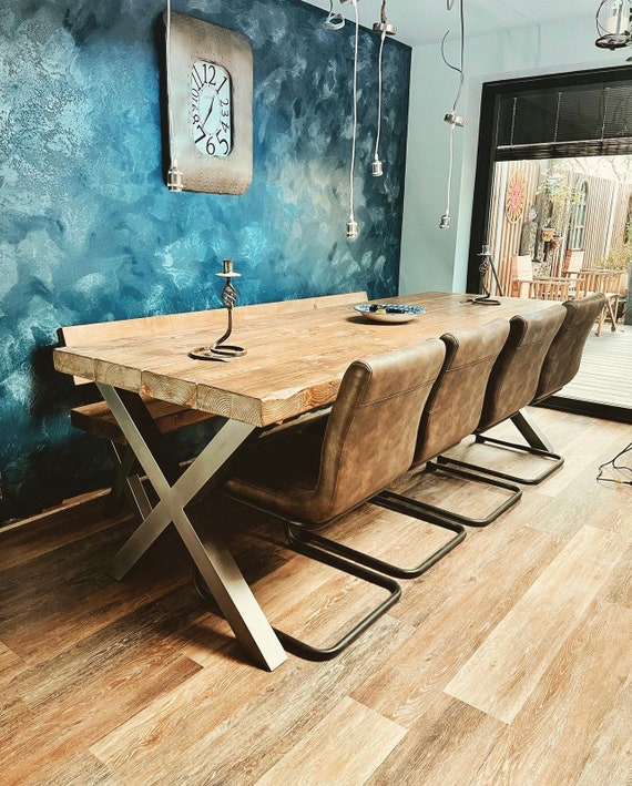 EXTRA CHUNKY Dining Table Reclaimed Benches 3 Thick Rustic Timber