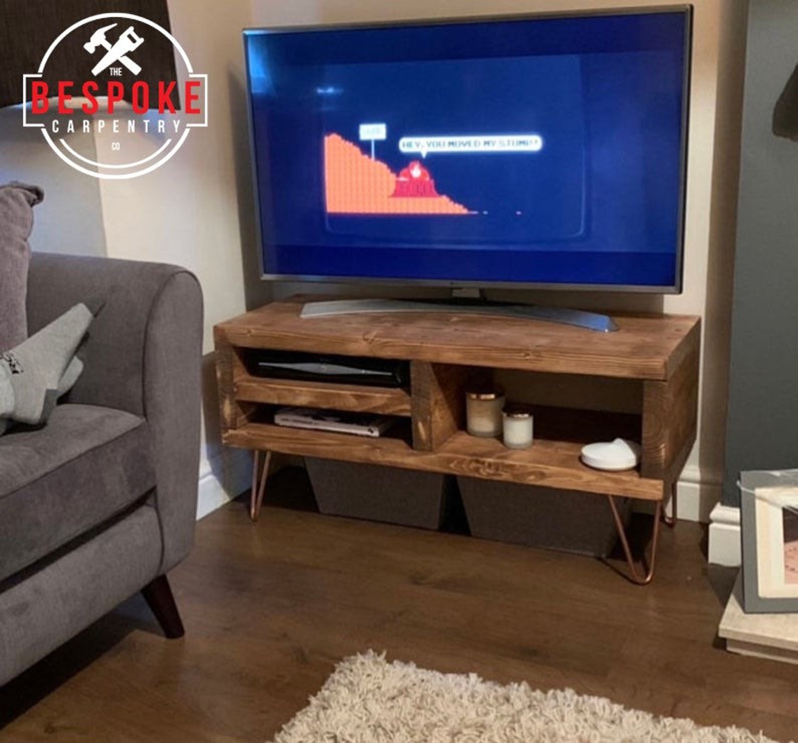 Copper & Reclaimed Solid Wood TV Stand Shelves Chunky Dark Oak Etsy UK