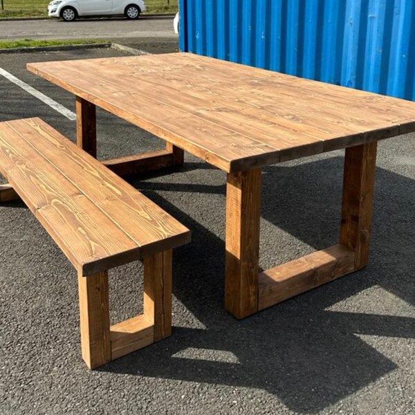 Industrial Dining Table - Reclaimed - Outdoor Table - Timber Frame Legs Chunky Farmhouse Oak Pine