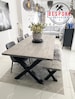 Industrial Dining Table - Reclaimed - Indoor & Outdoor Table - Black Steel X Frame Legs Chunky Farmhouse Oak Pine - Bestseller since 2019!