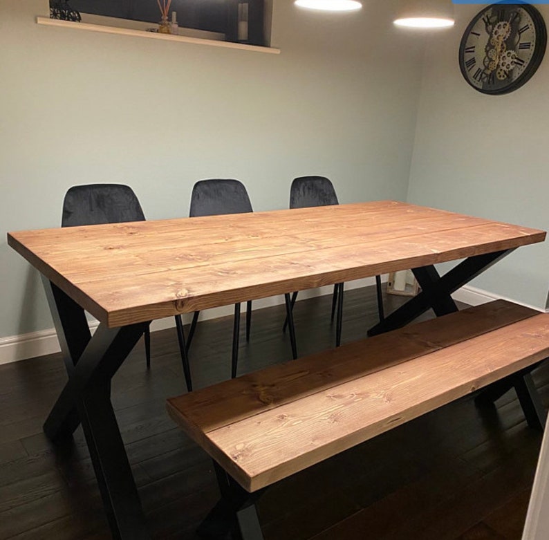 Reclaimed Dining Table Black Steel X Frame Legs Chunky Etsy