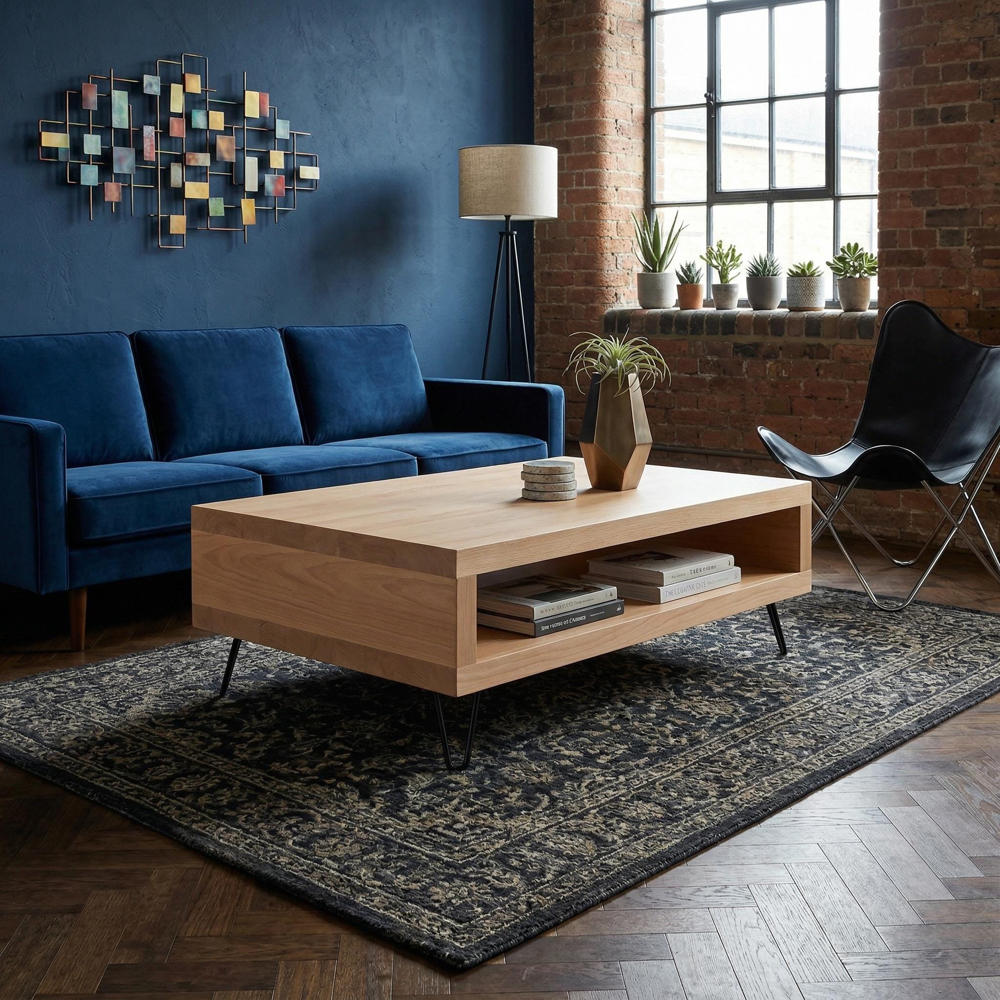 Square Solid Wood Coffee Table, Storage Coffee Table UK, Wooden