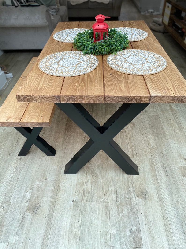 Reclaimed Dining Table Black Steel X Frame Legs Chunky Etsy