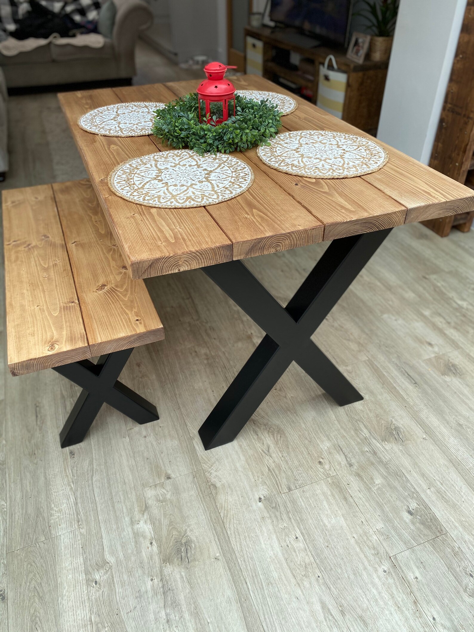 Reclaimed Dining Table Black Steel X Frame Legs Chunky Etsy