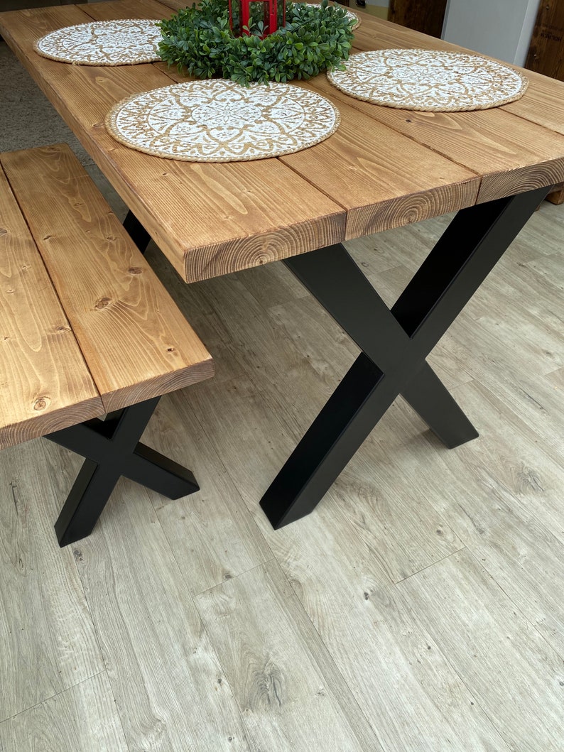 Reclaimed Dining Table Black Steel X Frame Legs Chunky Etsy