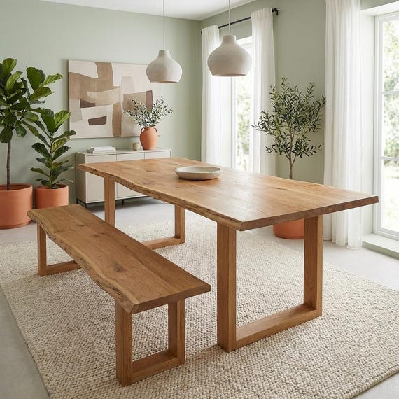 100cm Live Edge Dining Table, Solid Wood Table UK, Natural Wood Dining Table, Handmade Table, Custom Size Dining Table