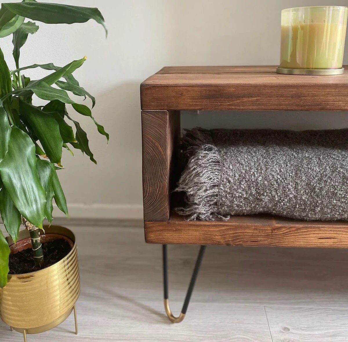 Industrial TV Stand Solid Reclaimed Wood TV Unit Console Gold 