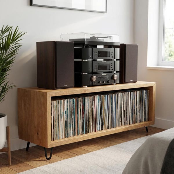 Solid Wood Vinyl Storage Unit, Record Player Stand UK, Vinyl Record Storage, Wooden Media Unit, LP Storage Cabinet