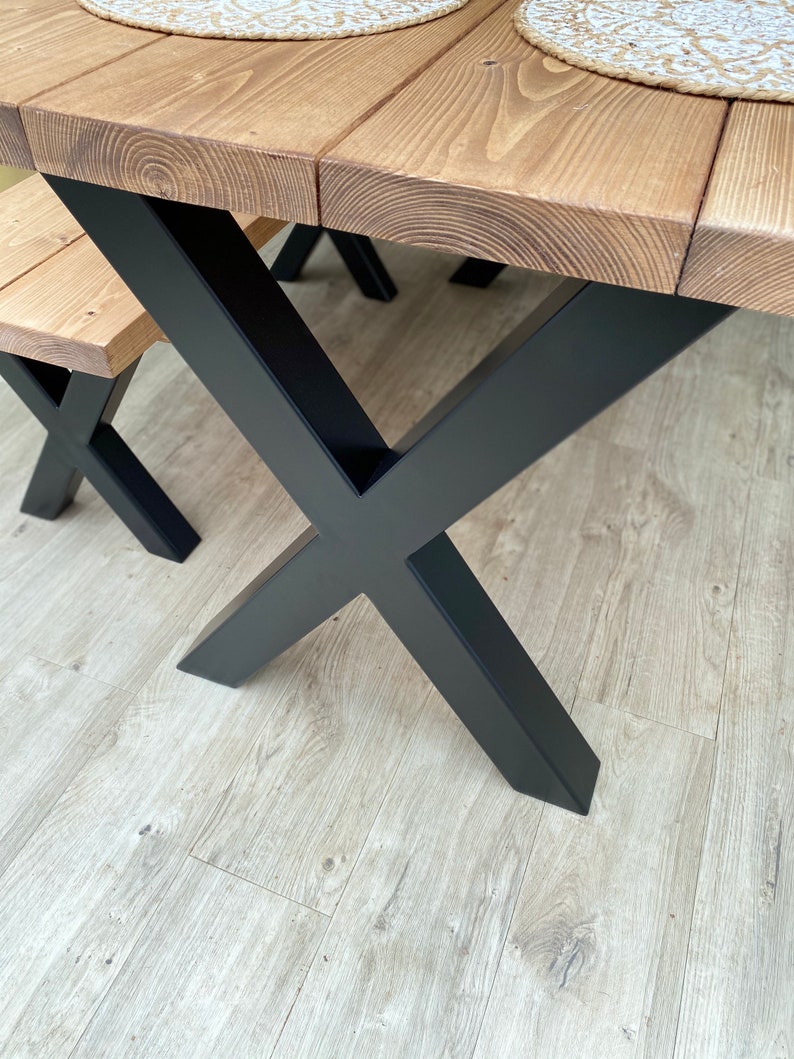 Reclaimed Dining Table Black Steel X Frame Legs Chunky Etsy