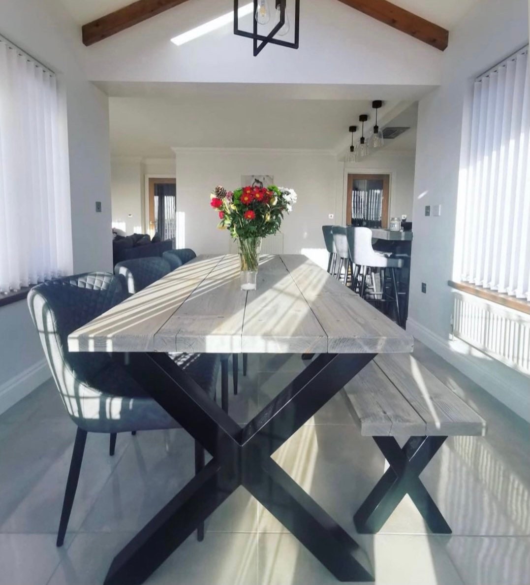 Reclaimed Dining Table Black Steel X Frame Legs Chunky Etsy
