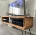 Industrial TV Stand Solid Reclaimed Wood TV Unit Console Gold & Black Hairpin Industrial Legs 