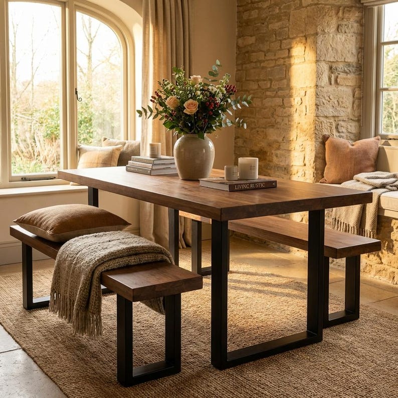 120cm Wide Chunky Solid Wood Dining Table, Thick Wooden Table UK, Large Dining Table, Handmade Furniture, Statement Table bild 2