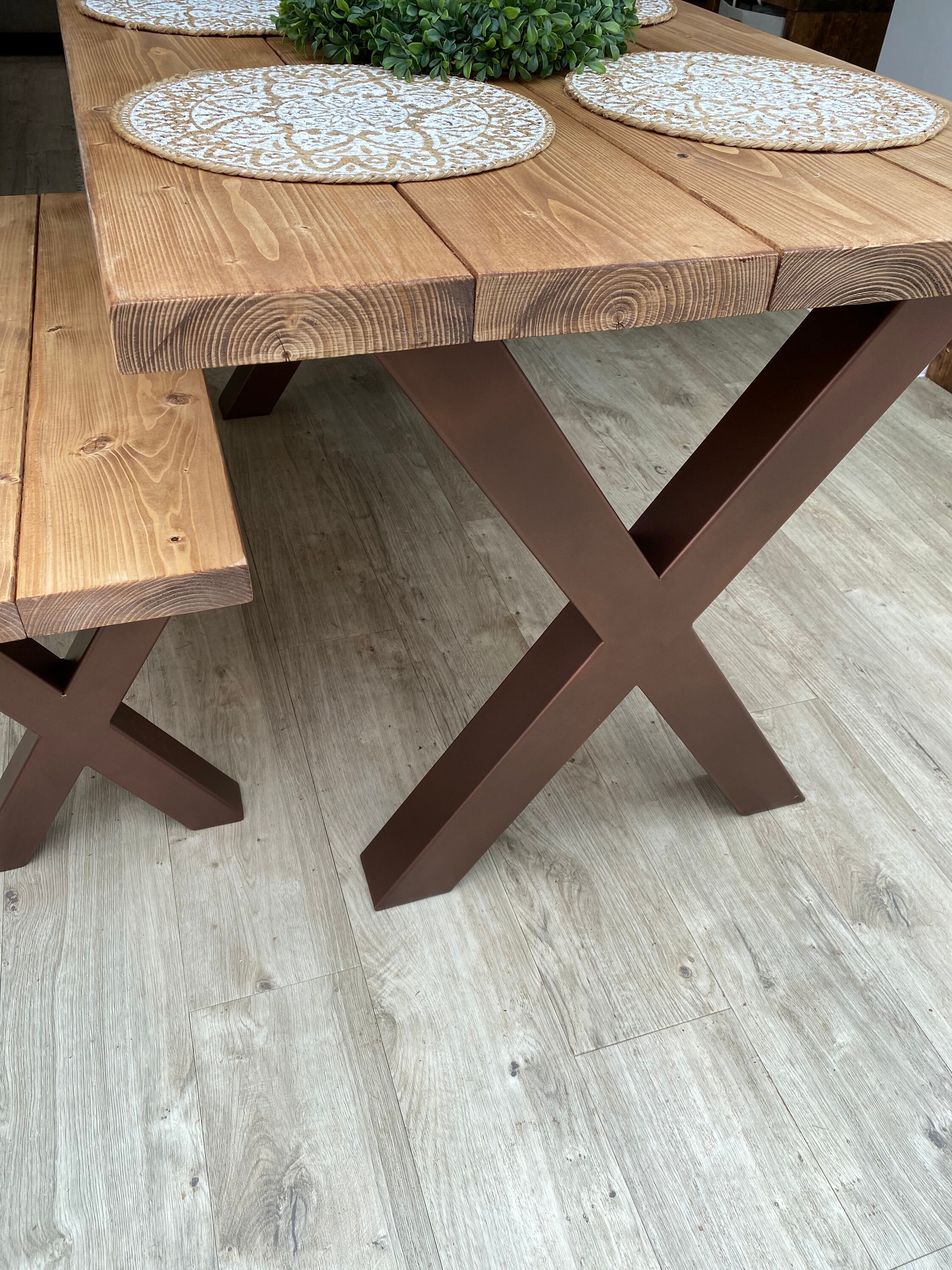 Reclaimed Dining Table Bronze Steel X Frame Legs Chunky Etsy