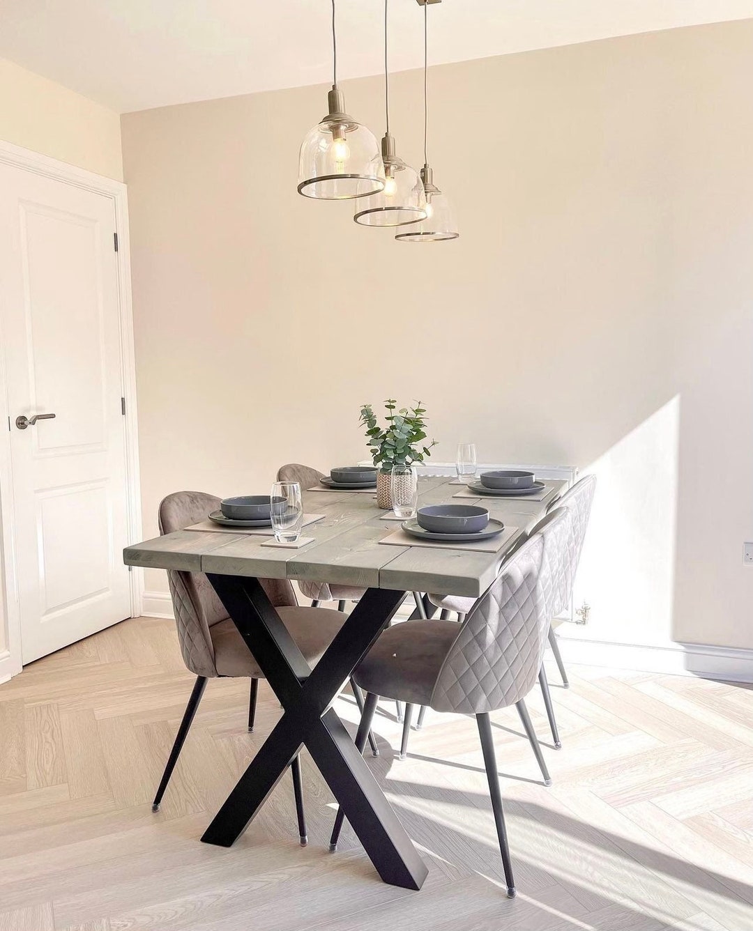 Industrial Dining Table Reclaimed Indoor Table Black Steel X Frame Legs