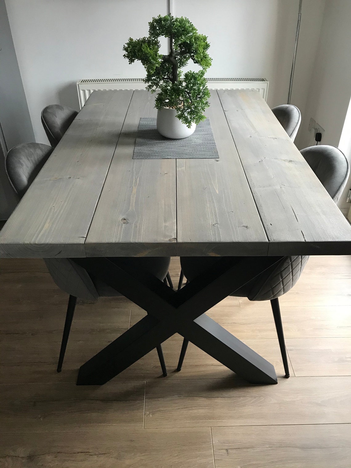 Reclaimed Dining Table Black Steel X Frame Legs Chunky Etsy