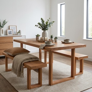 120cm Wide Chunky Solid Wood Dining Table, Thick Wooden Table UK, Large Dining Table, Handmade Furniture, Statement Table bild 1