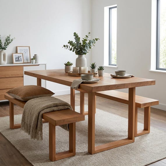 120cm Wide Chunky Solid Wood Dining Table, Thick Wooden Table UK, Large Dining Table, Handmade Furniture, Statement Table