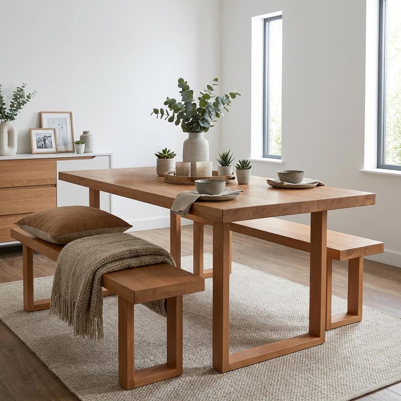 120cm Wide Chunky Solid Wood Dining Table, Thick Wooden Table UK, Large Dining Table, Handmade Furniture, Statement Table bild 1