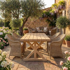 100cm Chunky Outdoor Dining Table, Thick Wooden Garden Table UK, Handmade Patio Table, Solid Wood Outdoor Table