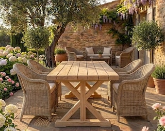 100cm Chunky Outdoor Dining Table, Thick Wooden Garden Table UK, Handmade Patio Table, Solid Wood Outdoor Table