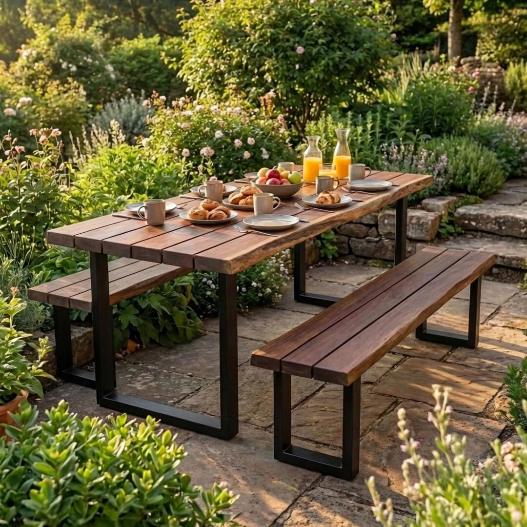 100cm Live Edge Outdoor Dining Table, Solid Wood Garden Table UK ...