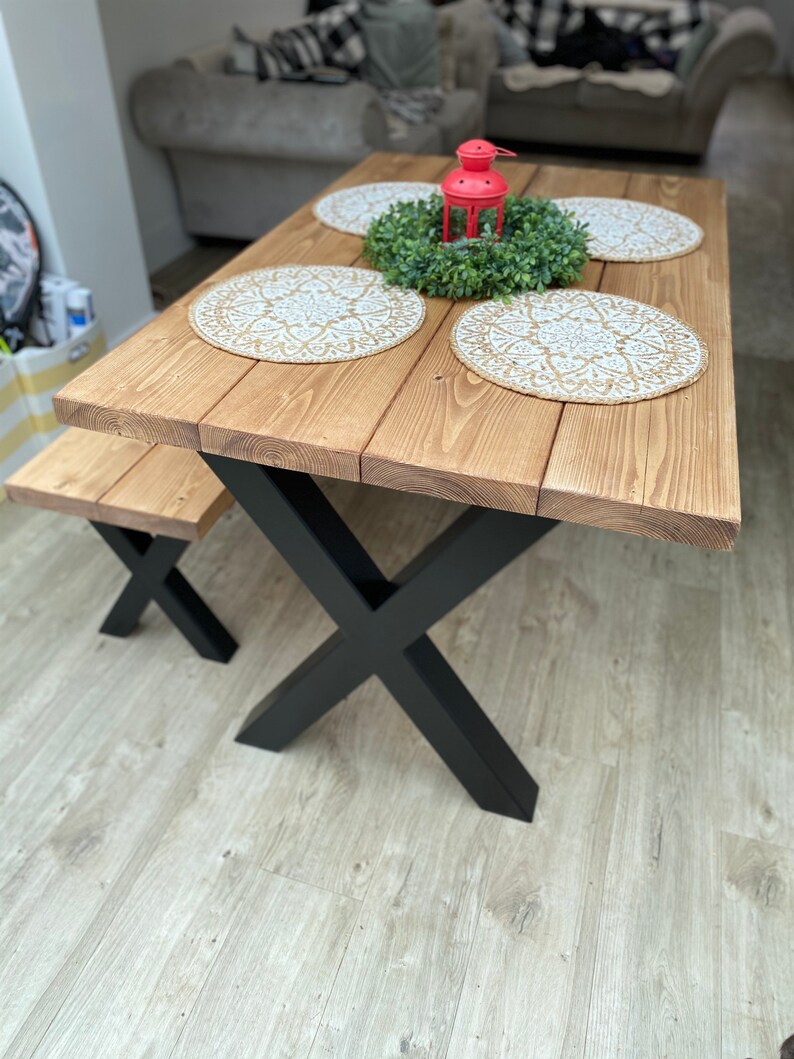 Reclaimed Dining Table Black Steel X Frame Legs Chunky Etsy