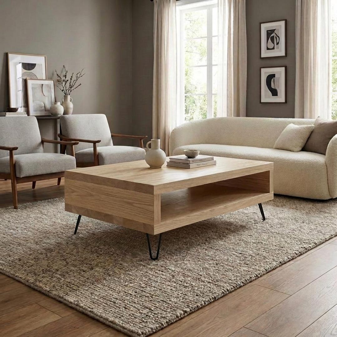 Square Solid Wood Coffee Table, Storage Coffee Table UK, Wooden
