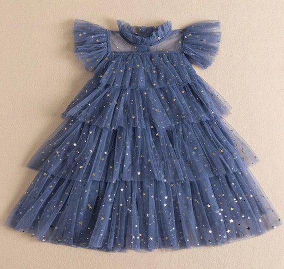 Red Christmas party dress girls star tulle dress ages 1-8 years
