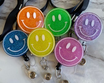 Cute Smiley Face Badge Interchangeable Badge Reel/ Lanyard, Colorful Happy Face Badge Reels, Medical Staff/ Teacher Gift Idea