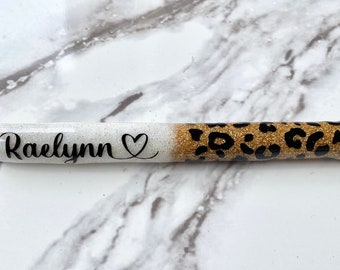 Personalized Cheetah Glitter Pen, Name/Title Personalized Gel Ink Pen, Cute Bridal or Birthday Gift, Fun Stationary Gift for All