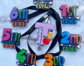 Teacher Grade Badge Reel, Interchangeable Teacher Lanyard, Colorful Badge Reel, Teacher Christmas Gift, Cute Teacher Badge Reel