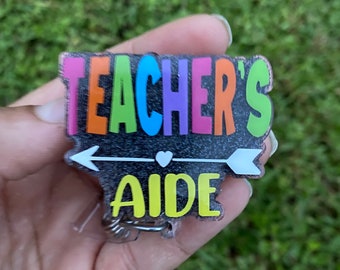 Teacher’s Aide Badge Reel, Teacher’s Aide Lanyard, Teacher’s Assistant Badge Reel, Glitter Badge Reel, Christmas Gift Idea, Cute Badge Reel