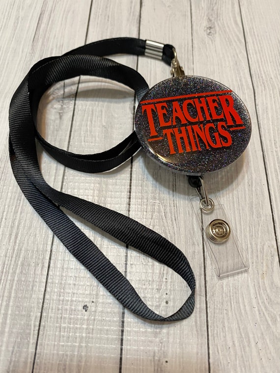 Teacher Things Lanyard, Fun Lanyard for Teachers, Retractable Badge Reel  for Teachers, Interchangeable Lanyard, Stranger Things Badge Reel