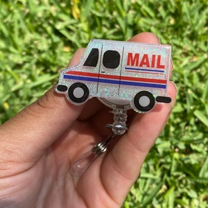Mail Carrier Badge Reel, Glitter Mail Truck Badge Reel, Glitter Badge Reel, Post Office Badge Reel, Mailman Badge Reel, Mailman Gift Idea image 2