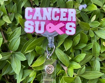 Cancer Sucks Badge Reel, Breast Cancer Sucks, Breast Cancer Awareness Badge, Cute Badge Reel for Nurses, Breast Cancer Teacher Lanyard