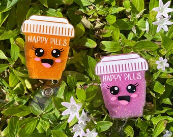 Happy Pills Badge Reel, Cute Pharmacy Badge Reel, Pill Bottle Badge Reel, Nurse Badge Reel, Glitter Badge Reel, Christmas Gift Idea