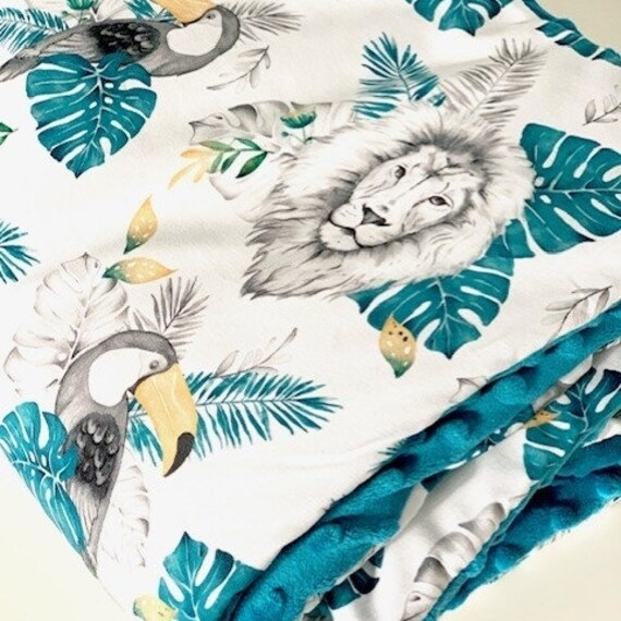 Couverture Bébé Lion Minky Bleu Canard