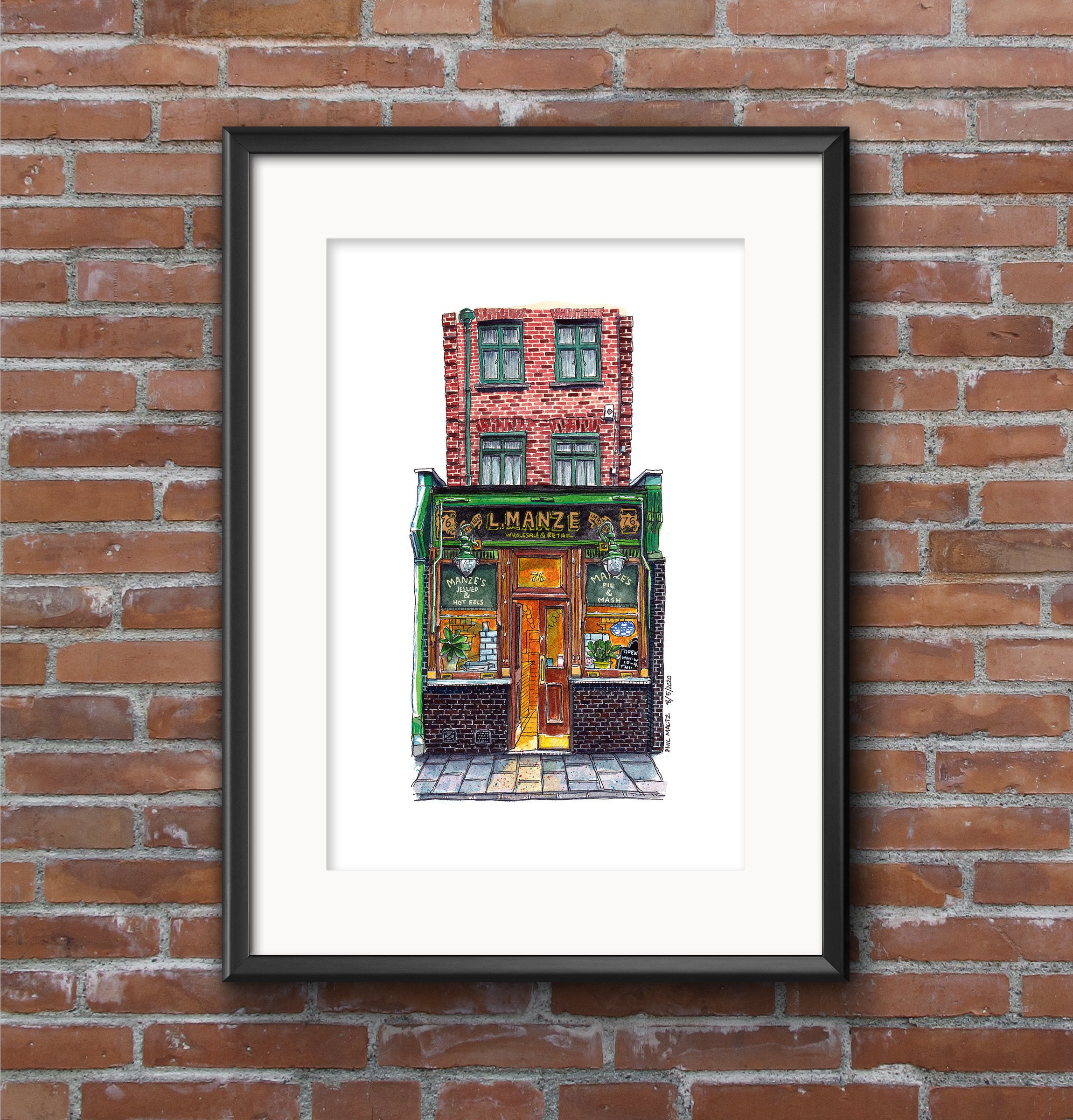 L Manze Pie Mash Shop East London Ink Watercolour Etsy