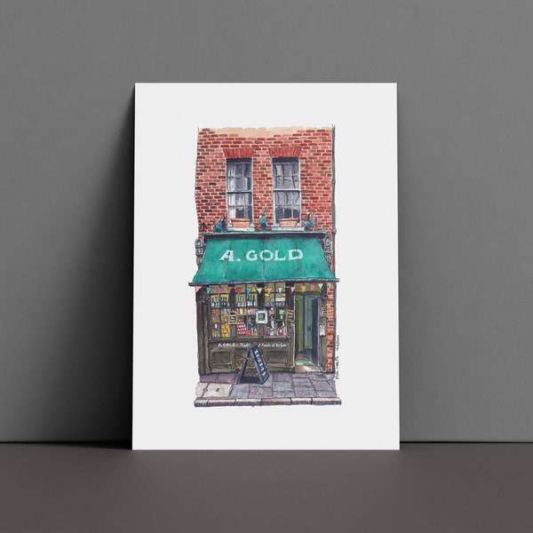 East London Shopfront, Spitalfields • Ink & Watercolour Sketch • Print by Phil Maltz