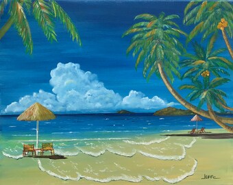Beachscape Original Oil Painting, Tropical Beach, Landscape