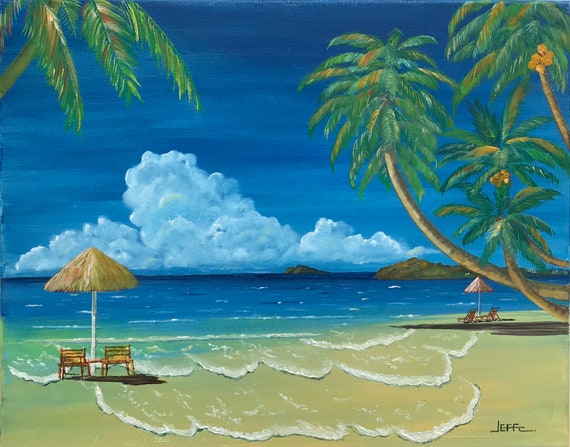 Beachscape Original Oil Painting Tropical Beach Landscape Etsy Hong Kong