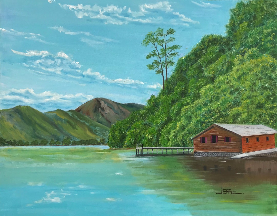 Original Oil Painting Cabin by the Lake Landscape - Etsy