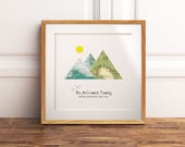 Custom Mountain Adventure Map Print, DIGITAL DOWNLOAD Available, Friendship, Family, Outdoors Travel Gift, Anniversary Wedding Retirement