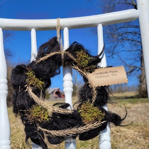 Bird Nest Building Wreath, Made of Natural Materials Including Alpaca Fiber, Moss, Meadow Grass, Twine and Grapevine Wreath