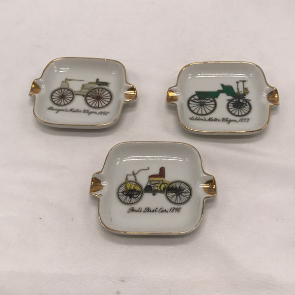 Vintage Napco Mini Ashtrays Set of 3 Individual Size Made In Japan Ceramic Cars